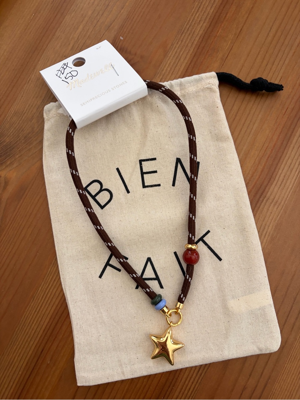 Madewell Brown Paracord Multicolor Semiprecious Stone Star Charm Necklace